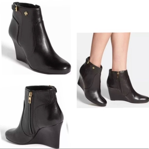 Tory Burch Shoes - Tory Burch Milan Black Leather Wedge Ankle Boots